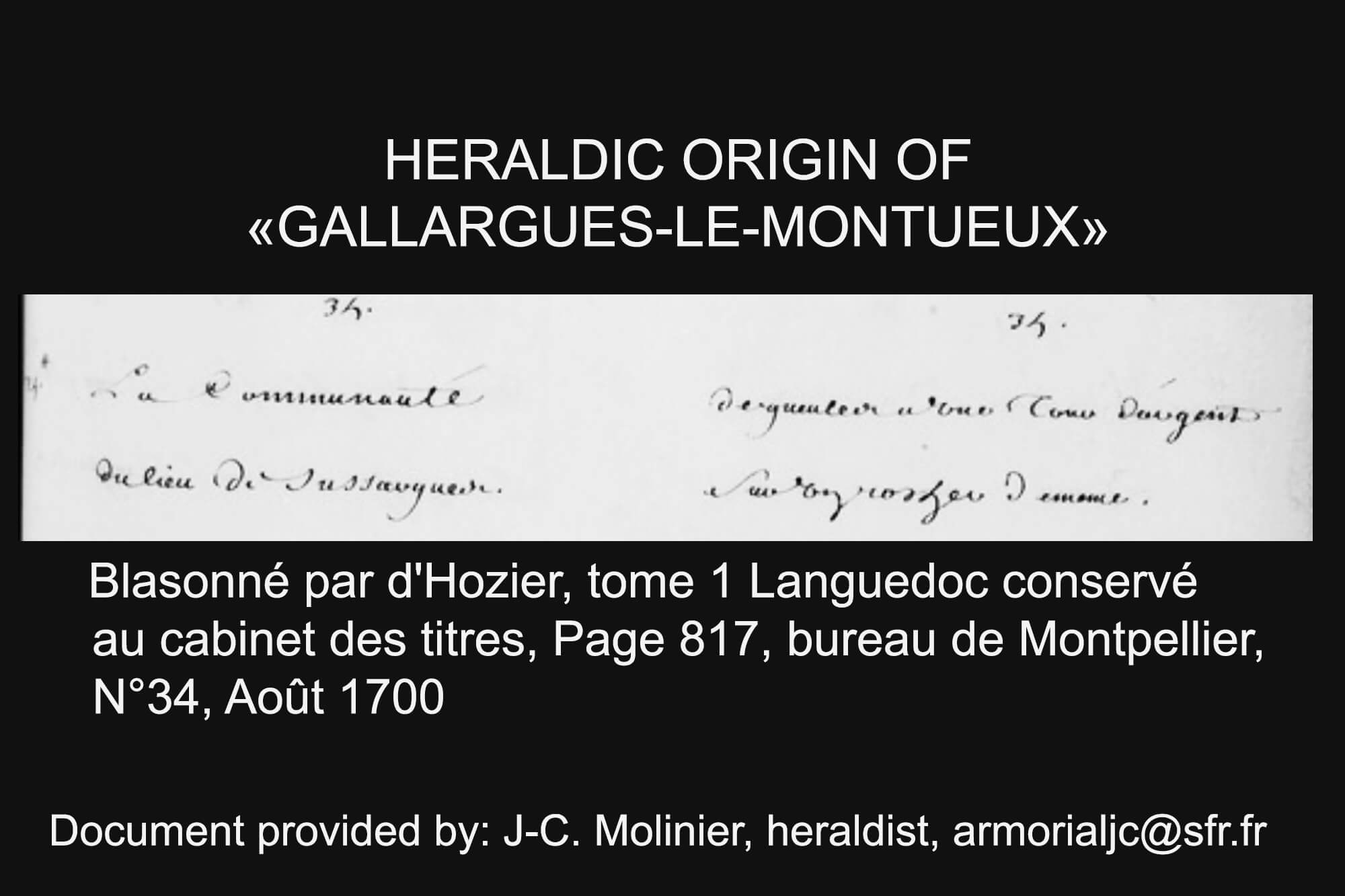 volume 1 Languedoc preserved in the cabinet of titles, Page 817, office of Montpellier, N°34, August 1700
